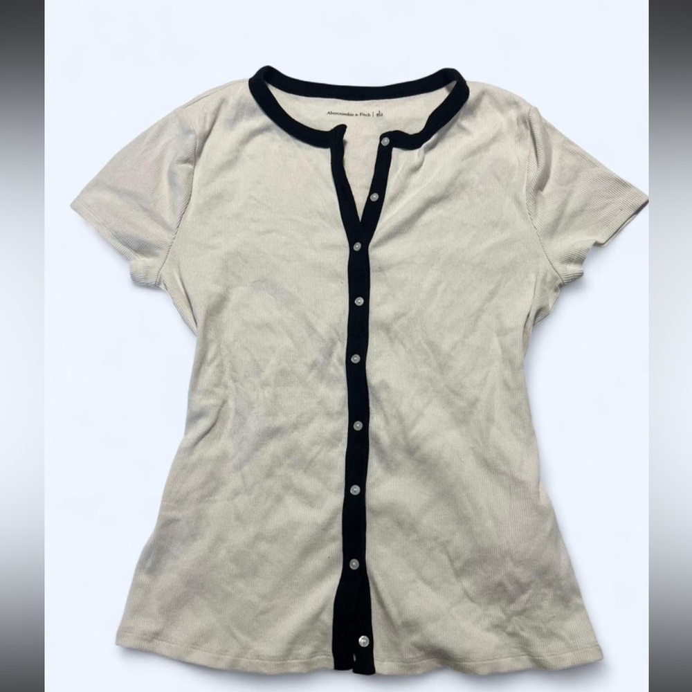 Abercrombie & Fitch White Button-Down Shirt with Black Trim